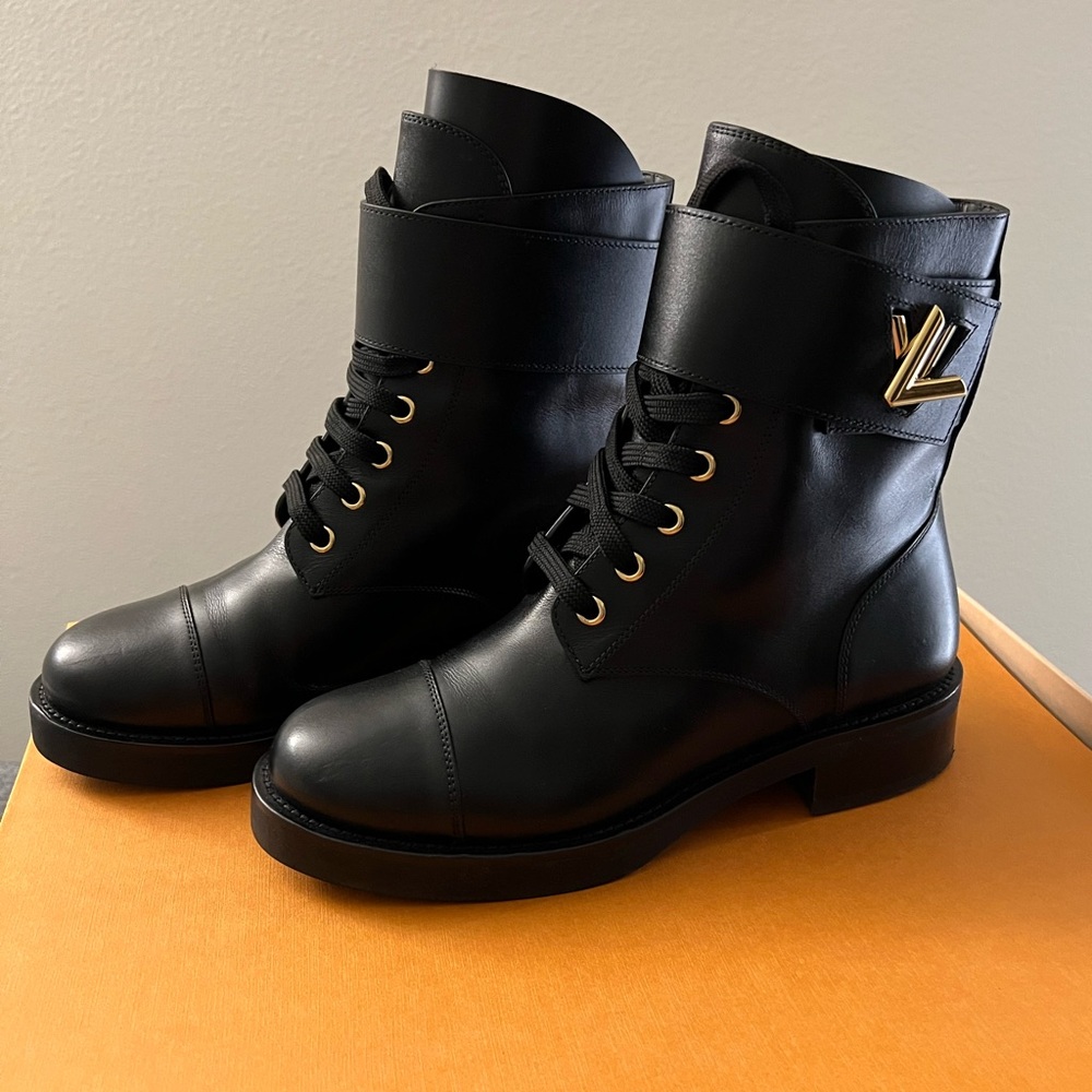 Louis Vuitton Black Ankle Boots with Gold Accent